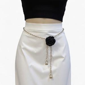 Anna-Kaci Women's Rose Flower Chain Belt with Hanging Lock Charms and Adjustable Drape Design 45.5in - 1 of 4