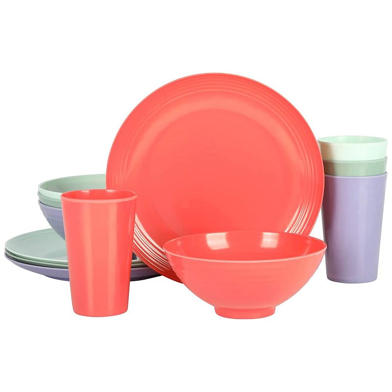 Gibson Home Zelly 12 Piece Round Melamine Dinnerware Set in Assorted Colors, 1 of 6