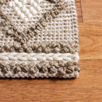 Taupe and Ivory Geometric Wool Cotton Runner Rug