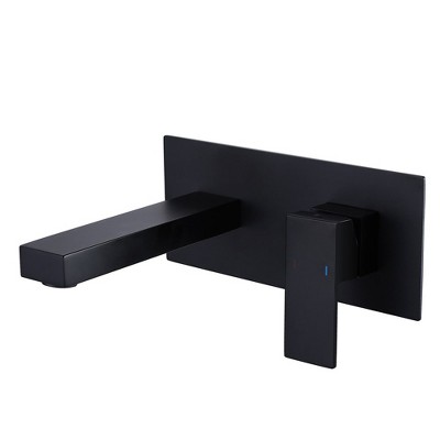 BWE Single-Handle Wall Mount Bathroom Faucet With Deck Plate in Matte Black