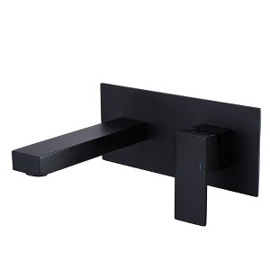 BWE Single-Handle Wall Mount Bathroom Faucet With Deck Plate in Matte Black - 1 of 4