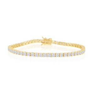 Bella Silver Sterling Silver, 3mm Prong-Set Round CZ Tennis Bracelet - Gold Plated - Gold - 7.5 Inch - 1 of 2