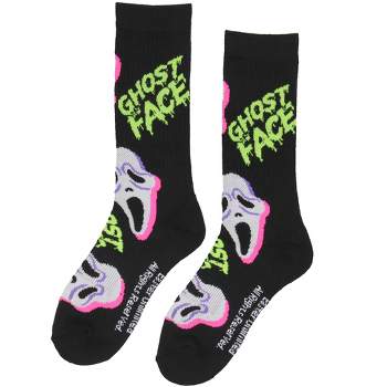 Ghostface Scream Movie Film Neon Paint Character Halloween Crew Socks Size 8-12 Black