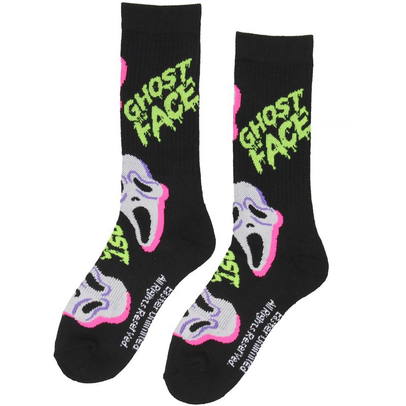 Ghostface Scream Movie Film Neon Paint Character Halloween Crew Socks Size 8-12 Black, 1 of 5