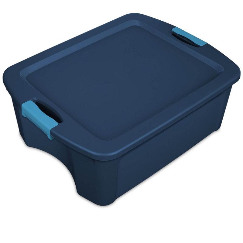 Sterilite 12 Gallon Latch and Carry, Stackable Storage Bin with Latching Lid, Plastic Tote Container to Organize Closets, Blue with Blue Lid, 6-Pack, 2 of 4