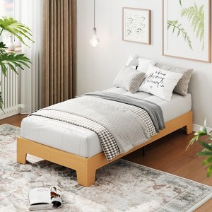 Natural Wood Platform Bed Frame with Strong Slats, Minimalist Design, No Box Spring Needed, Easy Assembly - 1 of 4