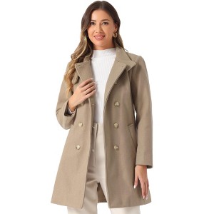 Allegra K Women's Winter Double Breasted Stand Collar Side Pocket Vintage Pea Coats - 1 of 4