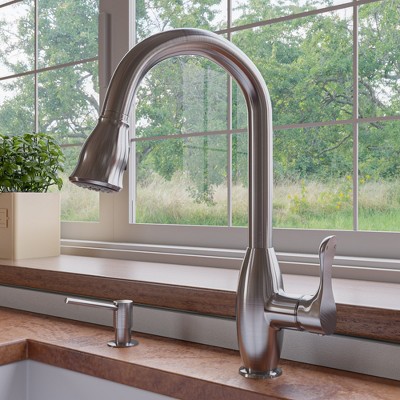 ALFI Brushed Nickel Traditional Gooseneck Pull Down Kitchen Faucet