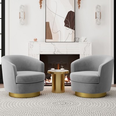 Hyleory Velvet Swivel Barrel Chair(set of 2)