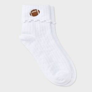 Women's Game Day Embroidered Football Pointelle Bobby Socks with Lettuce Edge Cuff - Wild Fable™ - 1 of 3