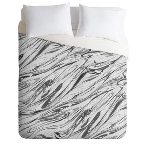 Gray Pattern State Marble Linen Duvet Cover (King) - Deny Designs