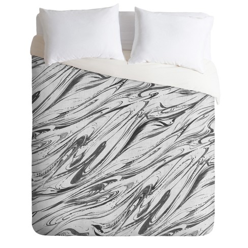 Gray Pattern State Marble Linen Duvet Cover Twin Deny Designs