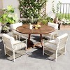 5 Piece Outdoor Patio Wood Dining Set,4 Seater Rattan Dining Set,Extendable Round Solid Wooden Kitchen Dining Table and Chairs-Coolbibila - 3 of 4