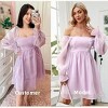 Womens Long Puff Sleeve Square Neck Long Puffy Dress Babydoll Mesh Midi Dress - 4 of 4