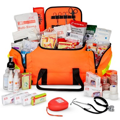 Fully Stocked First Aid Kit with Tourniquet, Gauze, CPR Mask, Trauma Shears & Emergency Medical Supplies – Orange