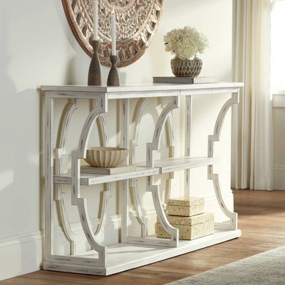 Antique White 64" Wood Console Table with Storage Shelves