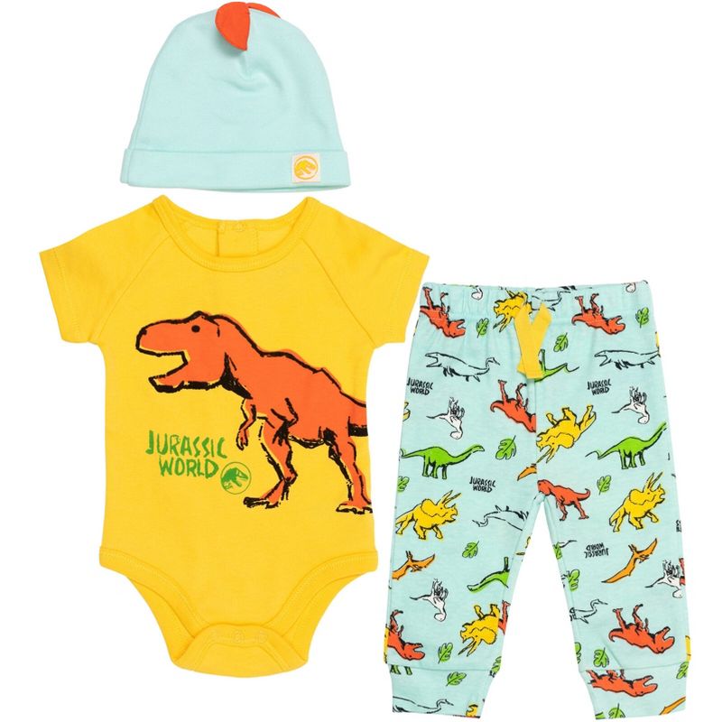 Jurassic World Baby 3 Piece Outfit Set: Bodysuit Pants Hat , 1 of 7