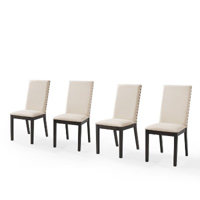 Hayden Cream Linen Upholstered Parsons Dining Chairs with Nailhead Trim, Set of 4