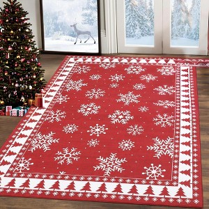 Christmas Area Rug Xmas Tree and Snowflake Accent Rug Holiday Decorative Bordered Rug - 1 of 4