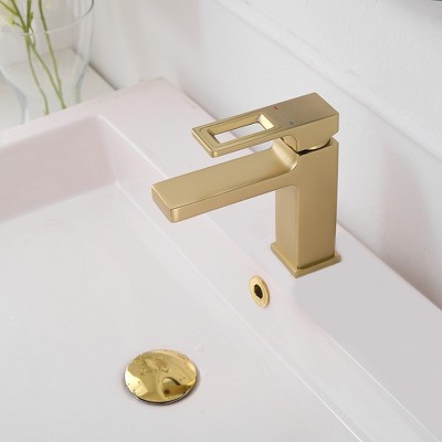 Brushed Gold Single-Handle Low-Arc Bathroom Faucet with Drain
