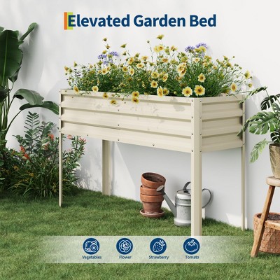 TROPOW Raised Garden Bed with -Watering Reservoir - Tall Elevated Square Planter Box for Vegetables/Herbs