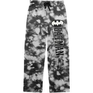 Batman Logo Men's Black Tie-Dye Sleep Pajama Pants - 1 of 4