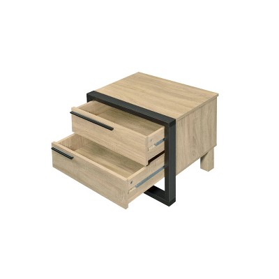 Erasto Oak and Black Wood Metal Accent Table with Storage