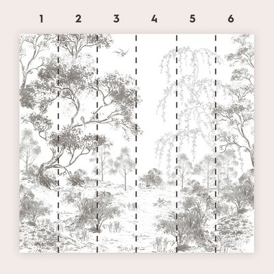 Large Grey Botanical Forest Removable Wall Mural