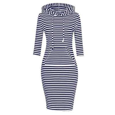 Women Long Sleeve Hooded Sweatshirt Midi Dress