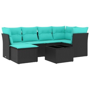 vidaXL 7 Piece Patio Sofa Set with Cushions Black Poly Rattan - 1 of 4
