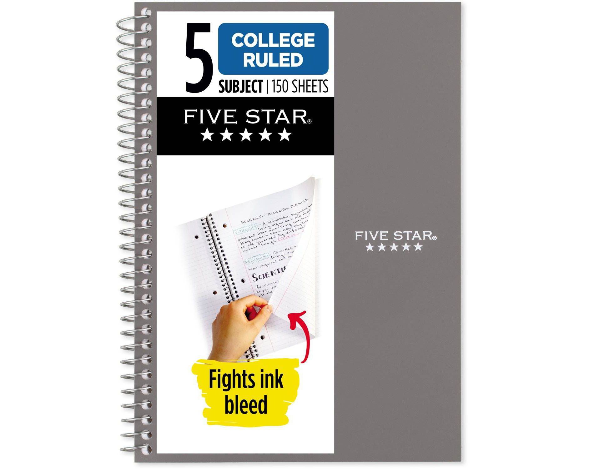 Five Star 150pg 5 Subject College Ruled Notebook 9.5"x6": Spiral, School Supplies, Acid-Free, Water-Resistant, Multicolored