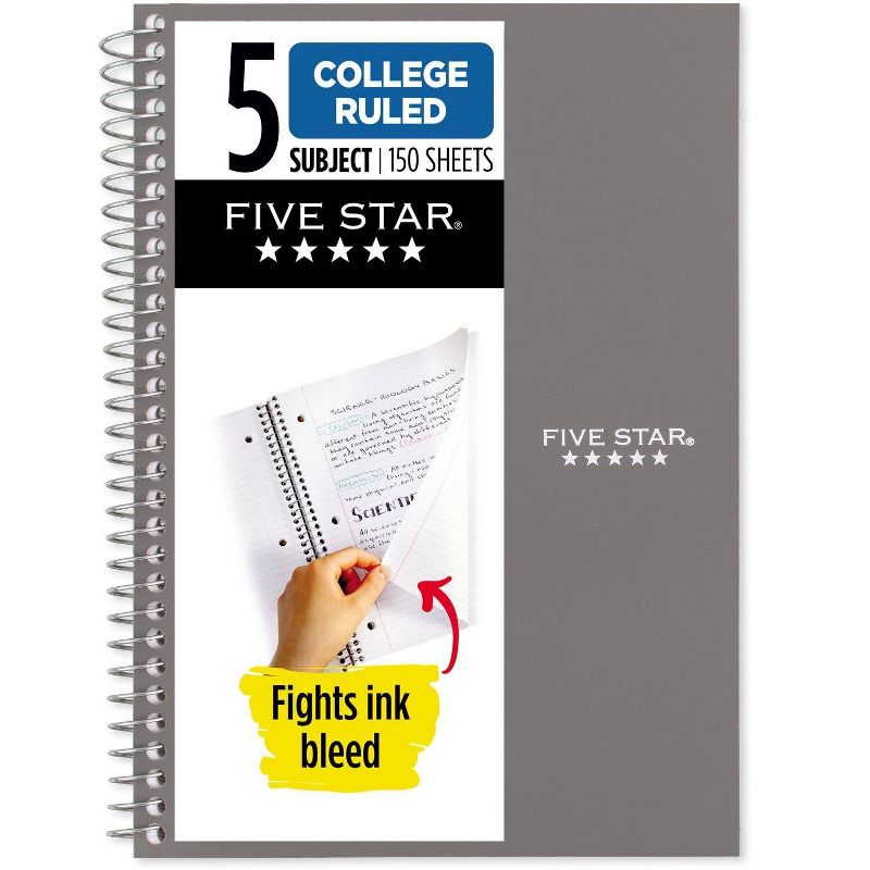 Five Star 150pg 5 Subject College Ruled Notebook 9.5&#34;x6&#34;, 1 of 9
