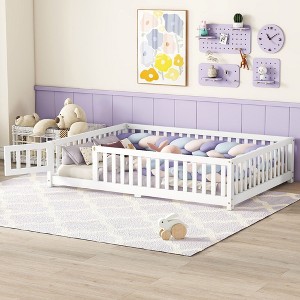 NicBex Kids Montessori Bed with Door,Wood Floor Bed with Safety Guardrails,Twin/Full/Queen Size Toddler bed for Bedroom Playroom,White/Gray/Brown - 1 of 4