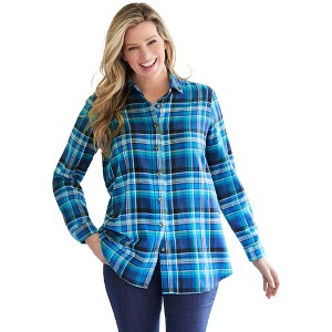 Woman Within Classic Flannel Shirt - 1 of 4
