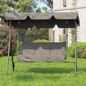 3-Seat Outdoor Porch Swing with Adjustable Canopy, Patio Swing Chair with Durable Steel Frame - 1 of 4