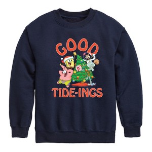 Boys' SpongeBob SquarePants Good Tide Graphic Long Sleeve Fleece Sweatshirt - Navy - Medium - 1 of 4