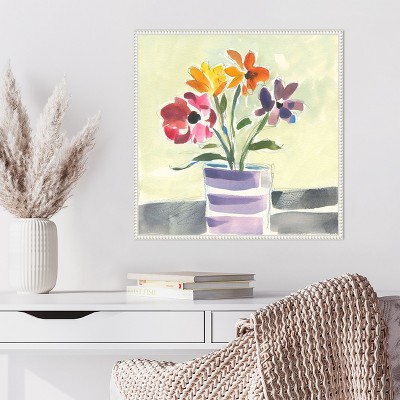 Morning Flowers Vibrant Canvas Art with White Floater Frame