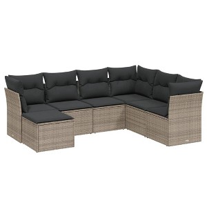 vidaXL 7 Piece Patio Sofa Set with Cushions Gray Poly Rattan - Without Table - 1 of 4