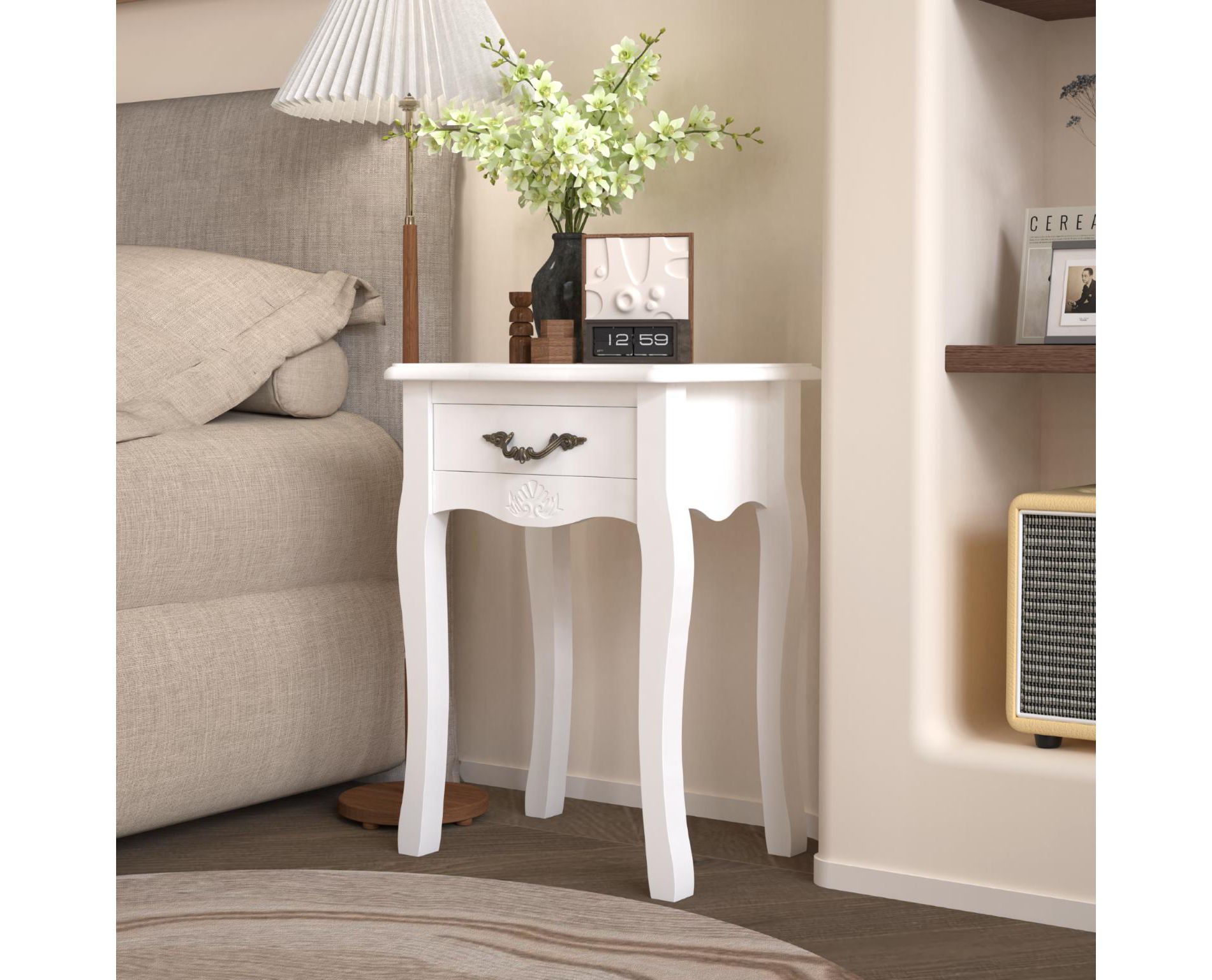 KTMBDW Night Stands for Bedrooms, Modern Nightstand with Drawer, Wooden Bed Side Table for Small Spaces, College Dorm, Kids¡¯ Room, Living Room, White