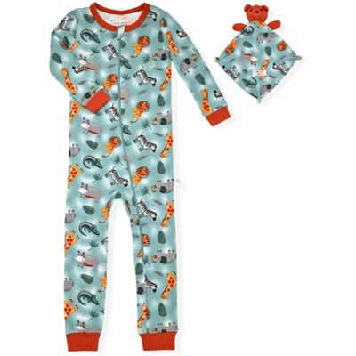 Sleep On It Infant Boys Long Sleeve Super Soft Snuggle Jersey Zip-Up Coverall Pajama with Matching Blankey Buddy