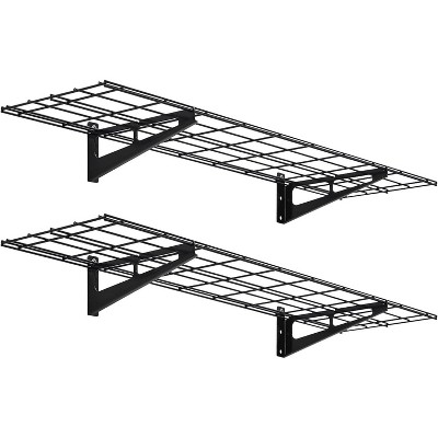 Heavy Duty Garage Wall Shelving with Hooks,Storage Shelve(Black, 2 Pack)