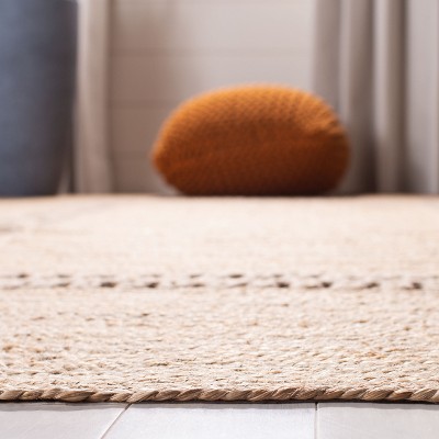 Beige Hand-Knotted Jute Rectangular Area Rug, 5' x 8'