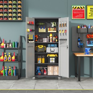 ORRD 71" Mobile Tool Cabinet with Wheels, Heavy-Duty Steel Garage Storage for Home, Office & Workshop, Black/Gray - 1 of 4
