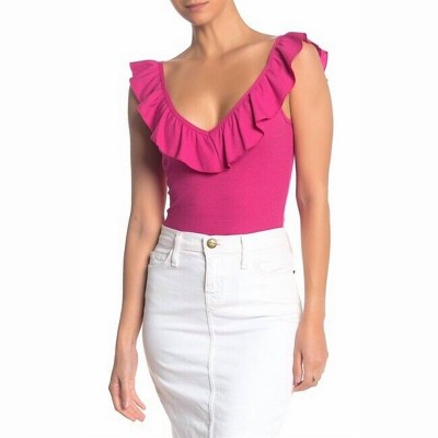 Women's Rib Ruffle Sleeveless V Neck Bodysuit - SOCIALITE