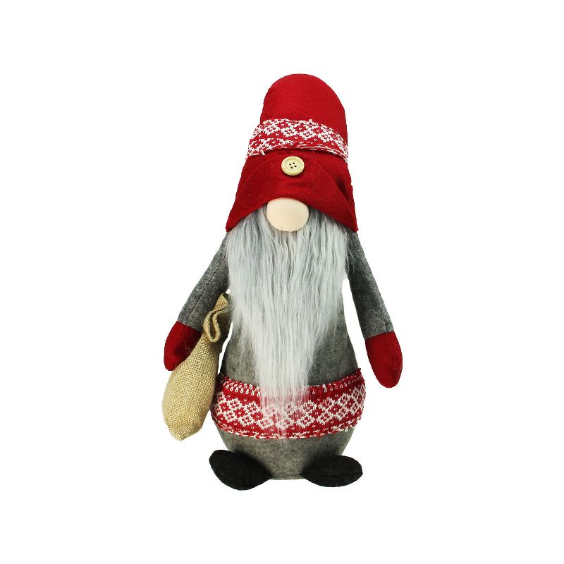 Northlight 29.5" Plush Red and Gray Nordic Santa Christmas Gnome with Burlap Sack Tabletop Figure, 1 of 4