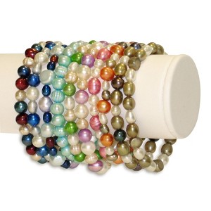 EVERLY JEWELRY | 10 Piece Set of Assorted Colors and Shapes Cultured Freshwater Pearl Elastic Bracelets, 7 inch - 1 of 4