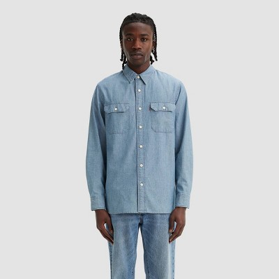 Levi s Men s Worker Relaxed Fit Long Sleeve Button down Shirt Light Blue Denim Target