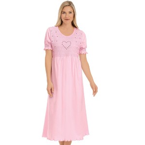 Collections Etc Smocked Bust Embroidered Floral Heart Short Sleeve Nightgown - 1 of 4