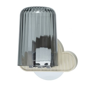 Unique Bargains Bathrooms Wall Mounted Cloud Shape Toothbrush Holder with Cup Beige 4.33"x2.56" 1 Set - 1 of 4