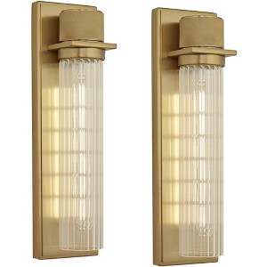 Possini Euro Design Possini Euro Bailey 16"H Brass and Ribbed Glass Wall Sconce Set of 2 - 1 of 4